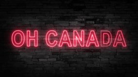 3D Rendering Canada Day Neon Sign with a Brick Wall Background 4K.