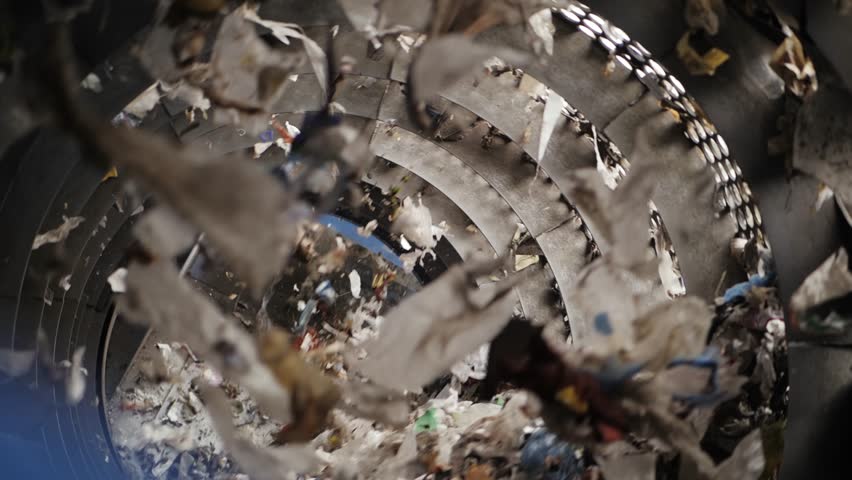 Garbage Recycling Factory line, Plastic cubes for recycle Plant, Bales of pressed boxes, rubbish warehouse collection. Preparation of recyclables for recycling, Plastic city garbage.