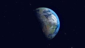 Earth in space - Camera panning fast over our beautiful planet showing the world and global map from far away to close up. 3d render animation