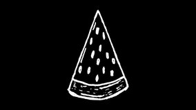 This is a motion graphic animation of a white wiggly hand drawn cut watermelon fruit doodle overlay, on alpha transparent background, on loop. - Powered by Shutterstock - Get 15% off with code: PIKWIZARD15