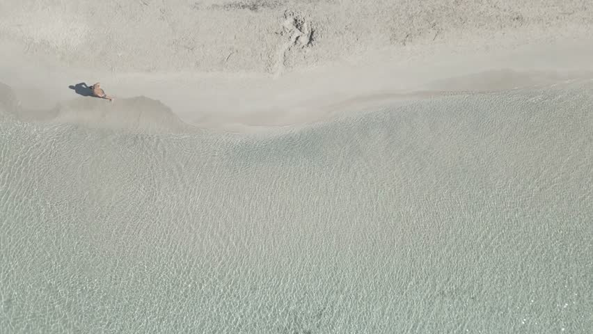 Aerial view of Punta Prosciutto beach, Porto Cesareo, Lecce, Puglia, Italy, 4K, 60fps, cinelike