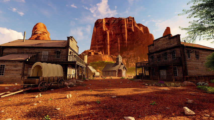 City And Landscape Of The Wild West. Illustration On The Theme Of History And Territories, People And Lifestyle.	

