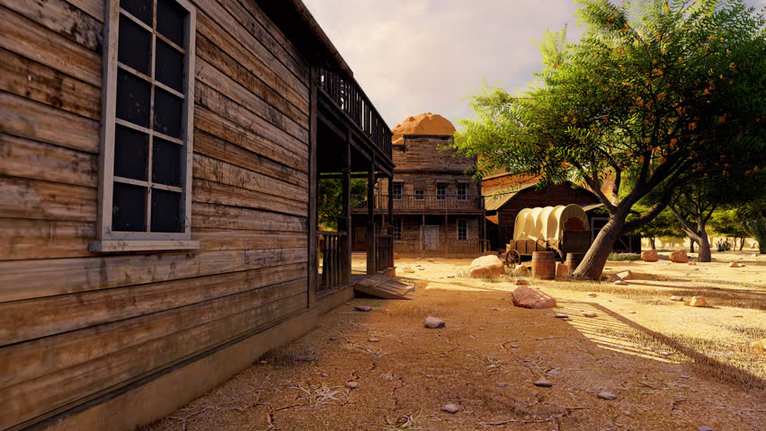 City Of Old America During The Wild West. Illustration On The Theme Of History And Territories, People And Lifestyle.	

