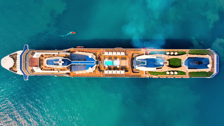 Summer holidays travel vacation concept. Cruise Ship, Cruise Liners beautiful white cruise ship above luxury cruise in the ocean sea. 