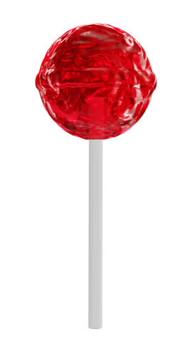 Vertical video. Realistic looping 3D animation of the spinning cherry or strawberry flavor red lollipop demonstration rendered in UHD as PNG with alpha channel.