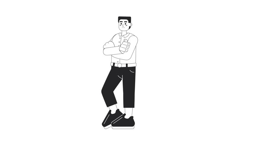 Confident European Businessman, BW Character Animation, Explore confidence in business with this BW character animation showcasing a European businessman with folded arms