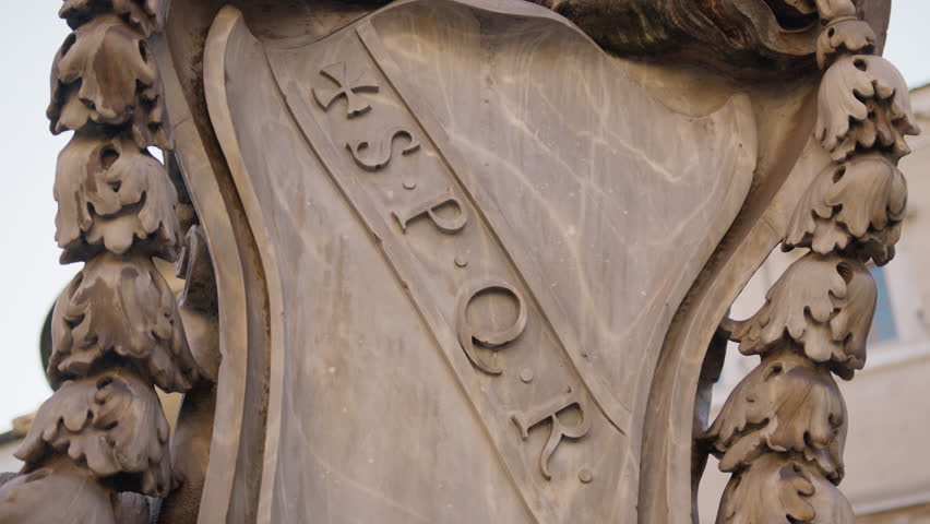 Spqr latin text on an artistic creation in the capital of Italy