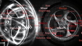Luxury car rims turning and words with transportation concepts