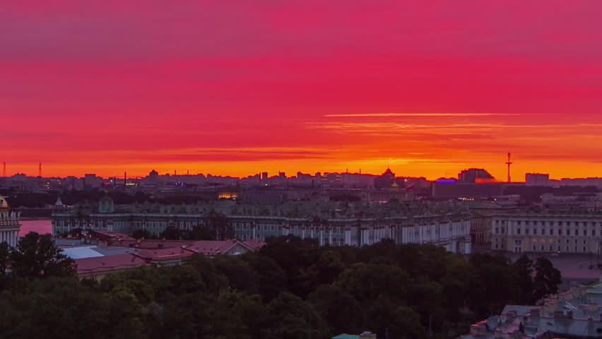 Sunrise timelapse with rain over St. Petersburg