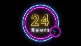 24 hours neon animated neon text advertising 24 hours looping 4k open twenty four hours always open - Powered by Shutterstock - Get 15% off with code: PIKWIZARD15
