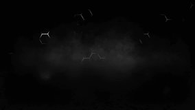 Misty Cyber Hexagons: An Abstract 4K Ultra HD Video Animation of Glowing Geometric Shapes in Motion on a Smoky Space Backdrop
