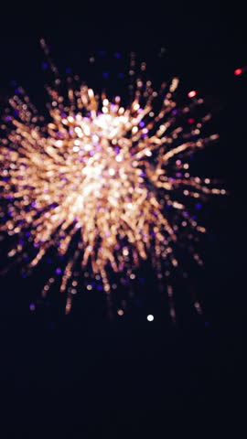 Colorful fireworks exploding in the night sky. Celebrations and events. Vertical video.