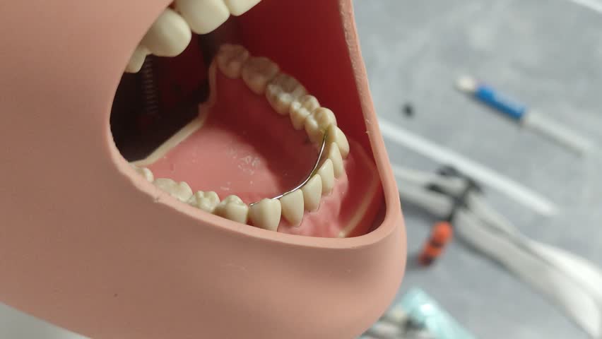 Dental mannequin for dental students with a dental splint placed on the teeth Royalty-Free Stock Footage #3474819175