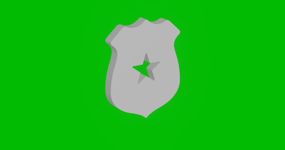 Animation of rotation of a white police badge symbol with shadow. Simple and complex rotation. Seamless looped 4k animation on green chroma key background