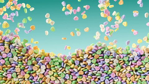 Colorful Sweet Hearts Candies Falling Green Stock Footage Video (100%