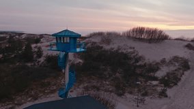 Ventspils Beach during sunset 4K drone footage