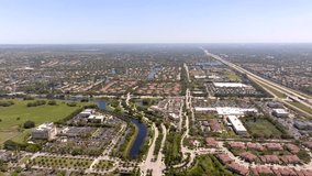 Aerial video Parkland Florida business district near expressway