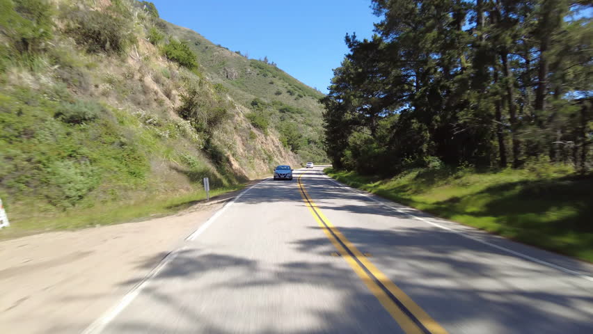 Big Sur Pacific Coast Highway Northbound 6 Big Creek Bridge to McWay Falls 09 Rear View MultiCam Driving Plate California USA Royalty-Free Stock Footage #3475073099