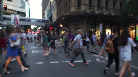Sydney, Australia, 25 Nov 2017 unrecognized crowd walking in busy shopping street, generic group of people walk in urban city