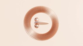 Abstract 3D Motion Graphic: Peach-Toned Disk Structure with Rolling Balls