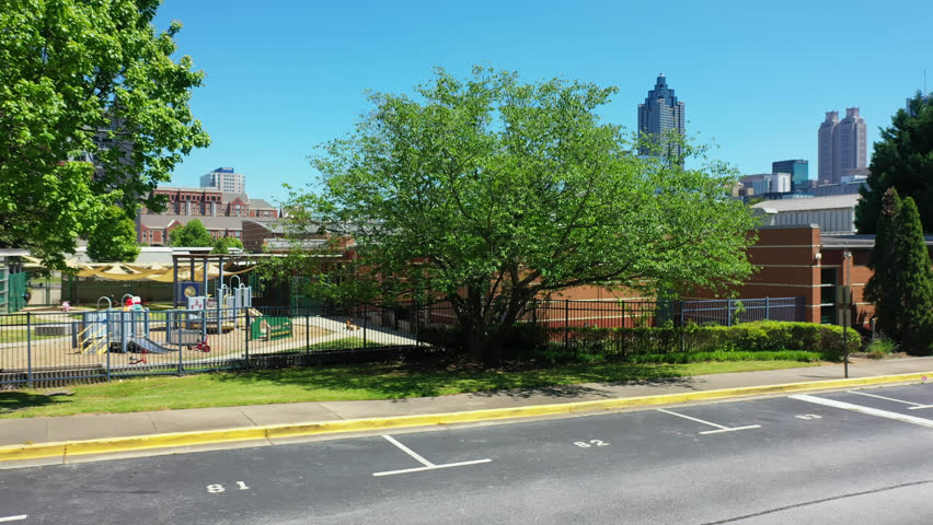 Cityscape With Georgia Institute of Technology In Atlanta, Georgia, USA - Aerial Ascending