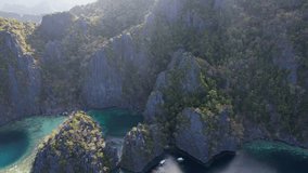 4K Drone video flying over Twin Lagoon with beautiful cliffs, Coron, Palawan Philippines
