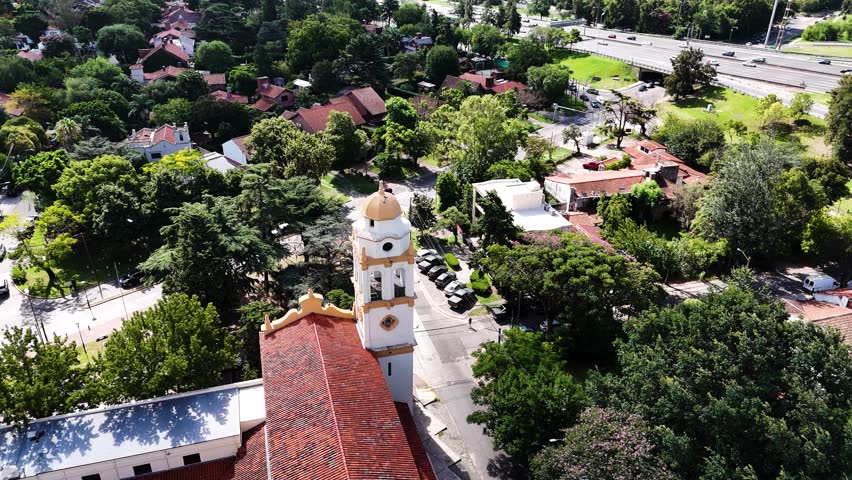 4k drone videos of the Santa Rita Church in Boulogne sur mer, Buenos Aires, Argentina