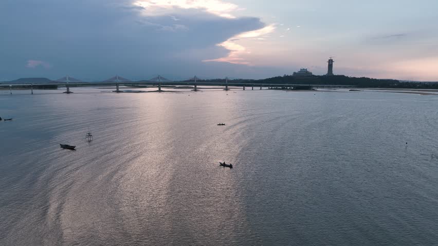 Tra Khuc river with Co Luy bridge in Quang Ngai, Vietnam