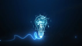 Wireframe light bulb with energy wave, Digital light bulb concept with a dynamic energy wave on a dark blue background, depicting innovation and technology, Creative idea concept. - Powered by Shutterstock - Get 15% off with code: PIKWIZARD15