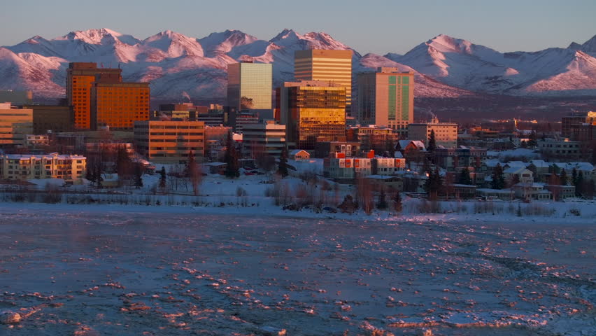 Downtown Anchorage at Sunset Close