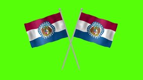 Flag of Missouri, Cross table flag of Missouri on Green screen chroma key, USA States Missouri 3D Animation flag waving in the wind isolated on Green Background.
