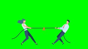 Tug of war. Man, woman are pulling rope. Men versus women gender inequality. Couple quarrel. Business competitive. Gender conflict. Psychology of relationships. 2d animation. Alpha channel. Chroma key - Powered by Shutterstock - Get 15% off with code: PIKWIZARD15