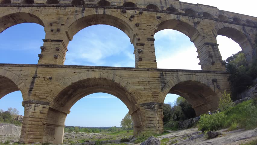 Breathtaking view of the historical Pont du Gard, a UNESCO world heritage Roman aqueduct near Nimes, France