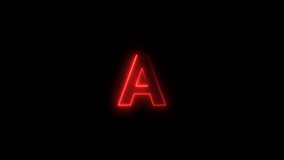 glowing neon effect with letter A alphabet on black background. video footage. 4k