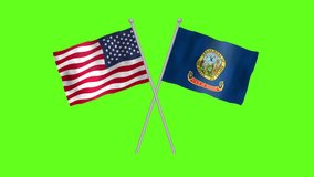 Flag of Idaho And USA, Cross table flag of Idaho and USA on Green screen chroma key, USA States Idaho 3D Animation flag waving in the wind isolated on Green Background.
