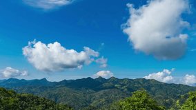 Scenic View of Tropical Mountains and Blue Sky with Moving Clouds. Time Lapse Video