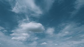 Sky And Clouds Moving In Opposite Direction With Sun. Cloudy Day Sunlight In Atmosphere In Hot Weather. Majestic Blue Sky Landscape.