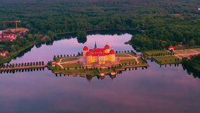 Aerial drone view of medieval water castle Moritzburg Saxony-Anhalt Germany Europe. High quality 4k footage