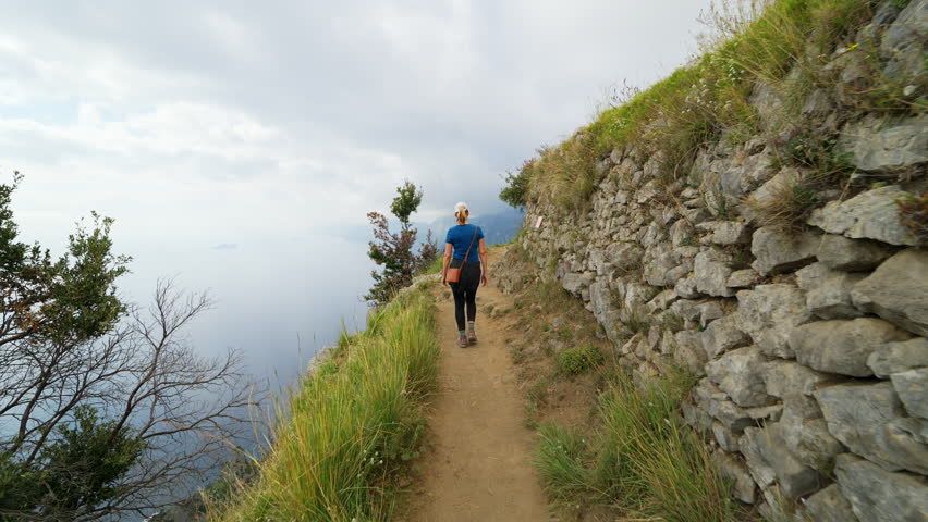 Rock Wall along Cliff on Path of The Gods above Amalfi