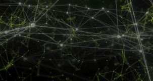 Animation of network of connections on black background. Global connections, computing and digital interface concept digitally generated video.
