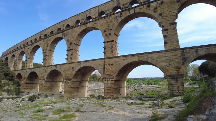 Breathtaking view of the historical Pont du Gard, a UNESCO world heritage Roman aqueduct near Nimes, France