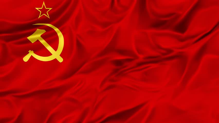 Vibrant red waving soviet flag with hammer and sickle emblem. A historical political symbol of communism and socialism. Representing the soviet union and its political history during the cold war era. Royalty-Free Stock Footage #3476299641