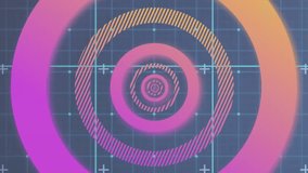 Animation of circles over lines on blue background. Shapes, colours, movement and background concept digitally generated video.