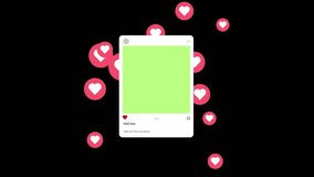 Social media frame animation with likes, hearts. Motion graphics. Green screen for your picture. - Powered by Shutterstock - Get 15% off with code: PIKWIZARD15