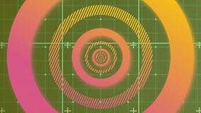 Animation of circles over lines on green background. Shapes, colours, movement and background concept digitally generated video.