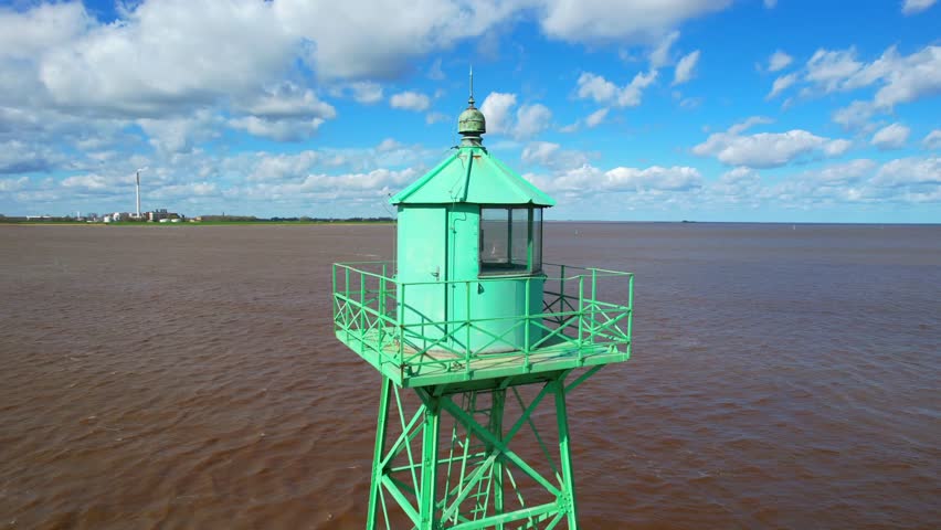 Bremerhaven lighthouse - starboard fire Geestemole south - left rising circling distant aerial view	