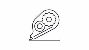 Animated correction tape icon. Study equipment line animation. Line erasing. Office supplies, accessory. Black illustration on white background. HD video with alpha channel. Motion graphic