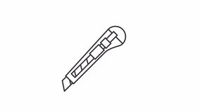 Animated cutter icon. Stationery knife line animation. Paper cut, sharp equipment. Mechanical blade. Black illustration on white background. HD video with alpha channel. Motion graphic