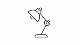 Animated office lamp icon. Desk light line animation. Moving illumination, adjusting. Modern decoration. Black illustration on white background. HD video with alpha channel. Motion graphic