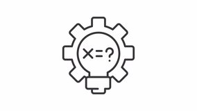 Animated math equation icon. Mathematical formula line animation. Rotating gear. Increasing question mark. Black illustration on white background. HD video with alpha channel. Motion graphic